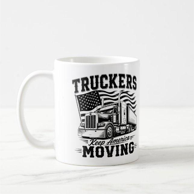 Lastbilsförare håller Amerika igång T-Shirt Kaffemugg (Vänster)
