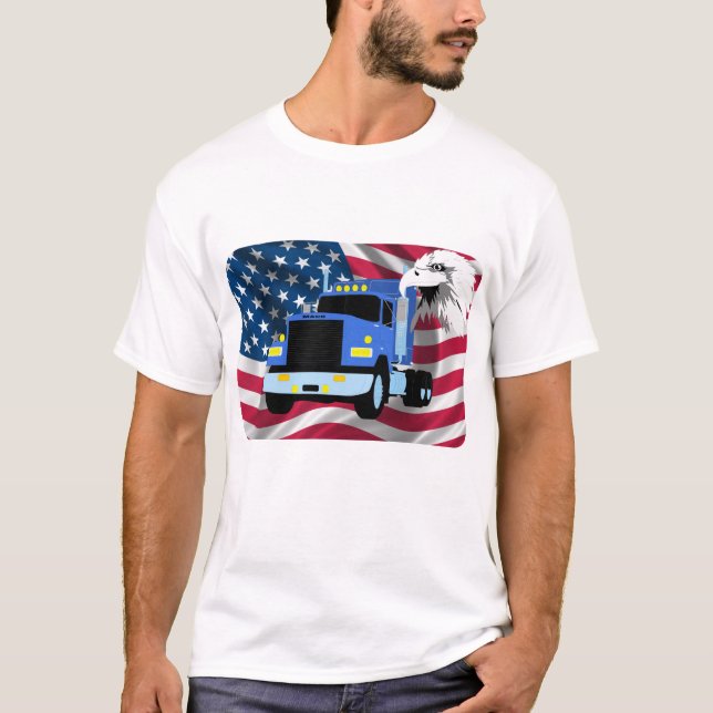 LastbilsförareT-tröja med den US-flagga och örnen Tee Shirt (Framsida)