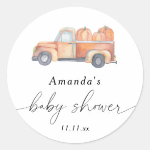 Lastbilskörsbär höst baby shower runt klistermärke