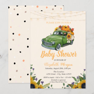 Lastbilspumpa, Strängljus, Prickig Baby Shower  Inbjudningar