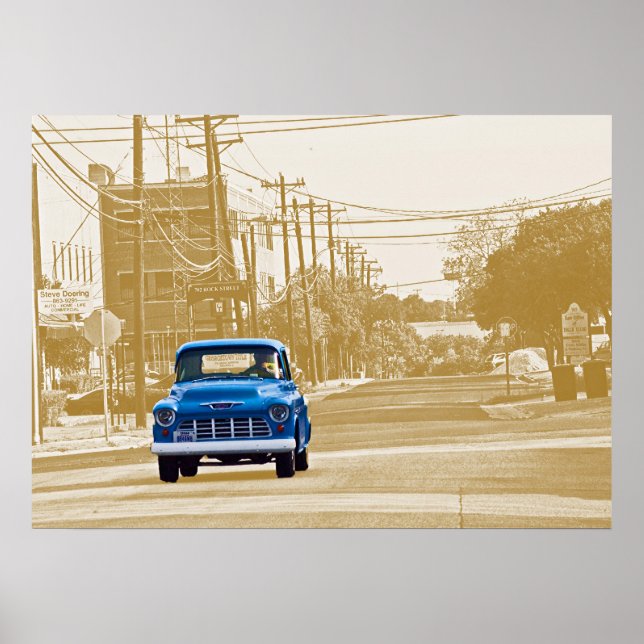Lastbilstrafik genom centrala Georgetown, Texas (A Poster (Framsidan)