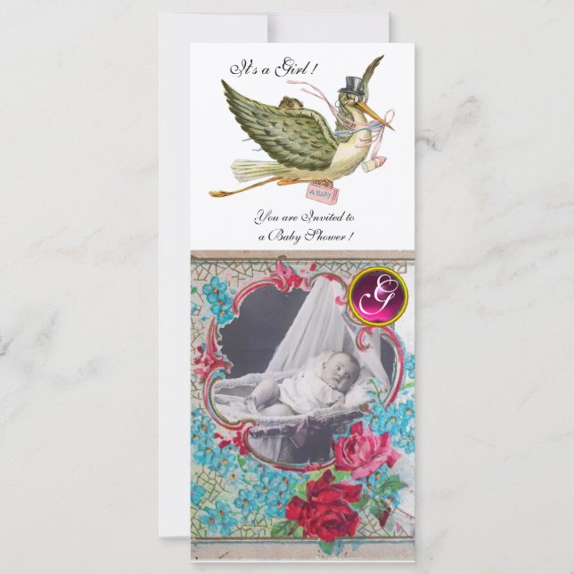 LASTORK BABY SHOWER MONOGRAM FOTOMALL, guld Inbjudningar (Framsida)