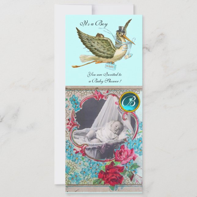 LASTORK BABY SHOWER MONOGRAM FOTOMALL INBJUDNINGAR (Framsida)