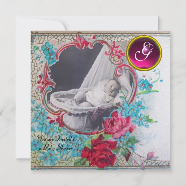 LASTORK BABY SHOWER MONOGRAM FOTOMALL,is Inbjudningar (Framsida)