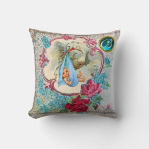 LASTORK BLUE BOY BABY SHOWER RO BLOMMIGT MONOGRAM KUDDE