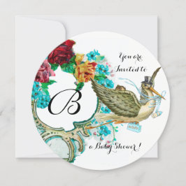 LASTORK BOY BABY SHOWER BLOMMIGT MONOGRAM MED RO INBJUDNINGAR