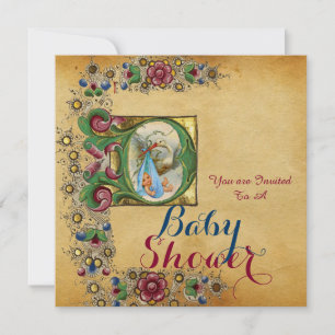 LASTORK BOY BABY SHOWER BLOMMIGT PARCHMENT MONOGRA INBJUDNINGAR