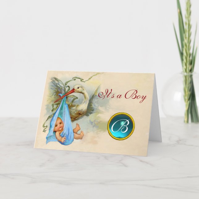LASTORK BOY BABY SHOWER BLUE GEM MONOGRAM INBJUDAN (Framsida)