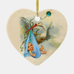 LASTORK POJKE SHOWER HEART MONOGRAM BLUE SAPPHIRE JULGRANSPRYDNAD KERAMIK