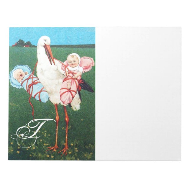 LASTORK TWIN BABY SHOWER, Rosa, Teal Blue Anteckningsblock (Framsida)