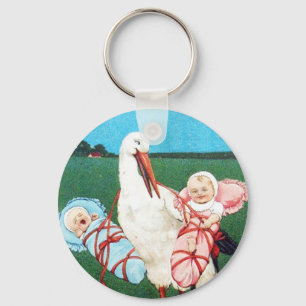 LASTORK TWIN BABY SHOWER, Rosa, Teal Blue Nyckelring