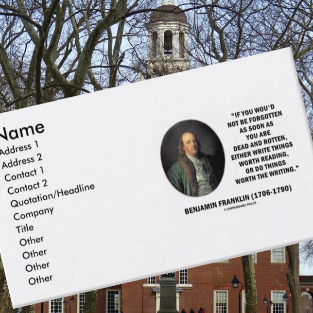 Läsvärda Benjamin Franklin skrivasaker gör Visitkort (Humor and wisdom is found on this customizable Benjamin Franklin quote business card)