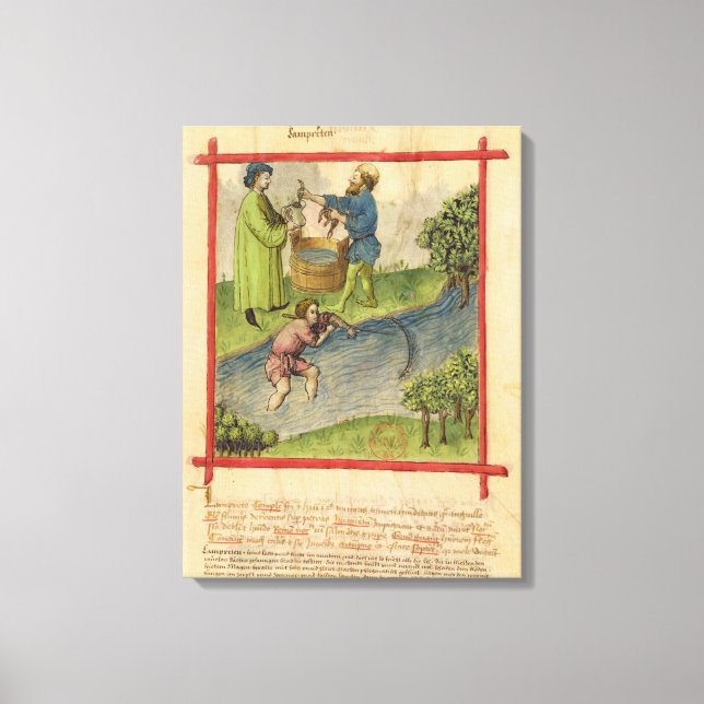 Lat 9333 f.82 Fiske efter ål, från Tacuinum Canvastryck (Framsida)