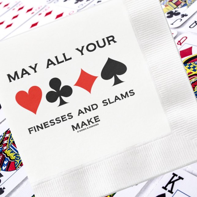 Låt alla dina finesser och sladdar göra Bridge Hum Pappersservett (Host your next bridge-themed event with this paper napkin featuring the 4 card suits & timeless wish)
