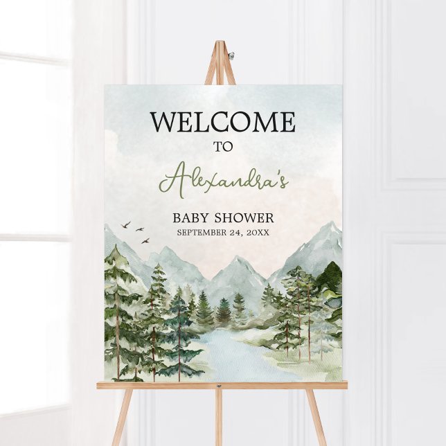 Låt Äventyr Begin Woodland välkomna Poster (Forest Baby Shower Welcome Sign)