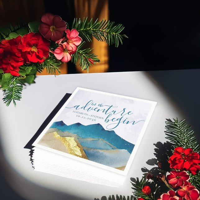 Låt Äventyr börja Blåberget Guld Bröllop Pappersservett (Skapare uppladdad)