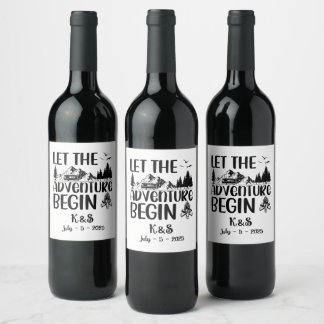 Låt Äventyr börja Bröllop Vinflaska Etikett