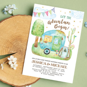 Låt Äventyr börja Camping Baby Shower Inbjudningar