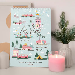 Låt Äventyr börja med Chicens Rosa Retro Van Famil Kalender