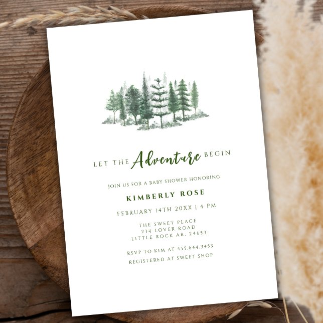 Låt Äventyr börja med den rustiska skogshuggaren Inbjudningar (Let The Adventure Begin Rustic Forest Baby Shower Invitation)
