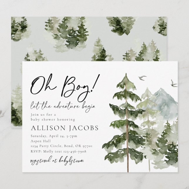 Låt Äventyr börja med inbjudningar till babyskor (Fram/baksida)