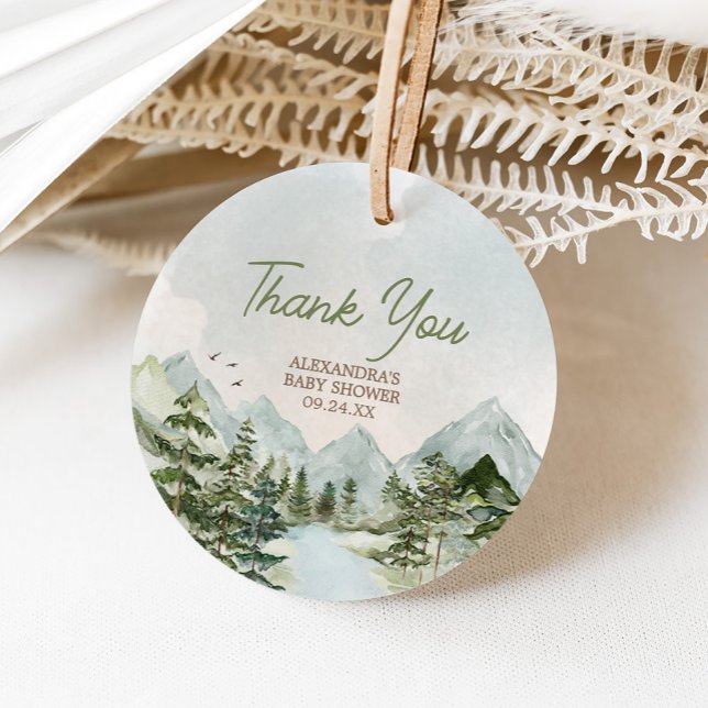 Låt Äventyr börja Skogsbabybabyskåran Gåvor Etiketter (Let the Adventure Begin Woodland Baby Shower Round Favor Tags)