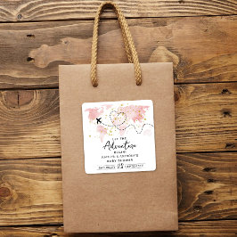 "Låt Äventyr börja!" Travel Karta Baby Shower Fyrkantigt Klistermärke