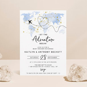 "Låt Äventyr börja!" Travel Karta Baby Shower Inbjudningar