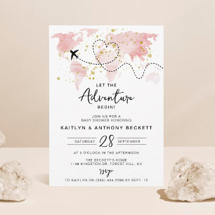 "Låt Äventyr börja!" Travel Karta Baby Shower Inbjudningar