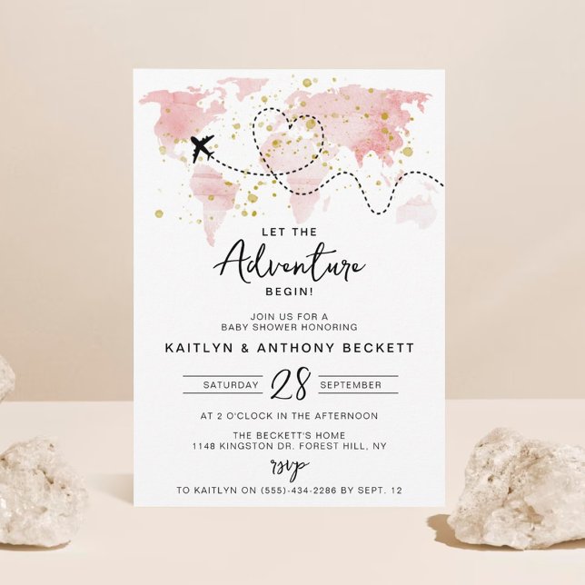 "Låt Äventyr börja!" Travel Karta Baby Shower Inbjudningar (Skapare uppladdad)