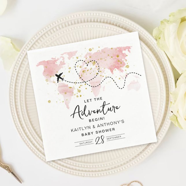 "Låt Äventyr börja!" Travel Karta Baby Shower Pappersservett (Skapare uppladdad)
