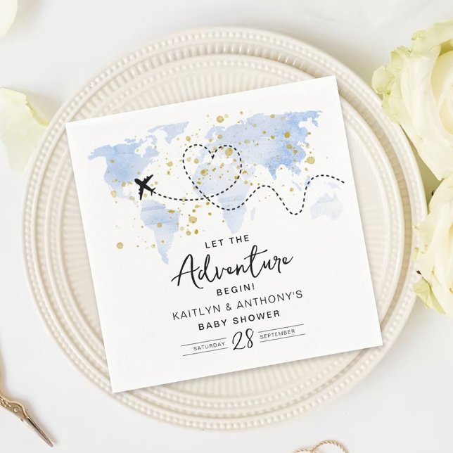 "Låt Äventyr börja!" Travel Karta Baby Shower Pappersservett (Skapare uppladdad)