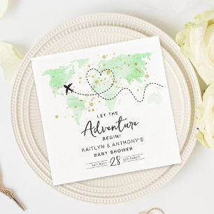 "Låt Äventyr börja!" Travel Karta Baby Shower Pappersservett