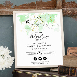 "Låt Äventyr börja!" Travel Karta Baby Shower Poster