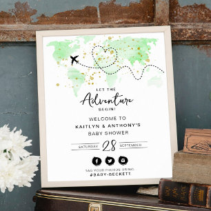 "Låt Äventyr börja!" Travel Karta Baby Shower Poster