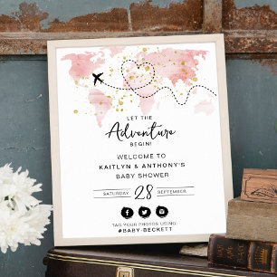 "Låt Äventyr börja!" Travel Karta Baby Shower Poster