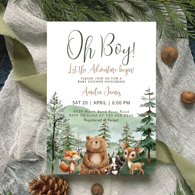 Låt Äventyr börja Woodland Boy Shower Inbjudningar (Skapare uppladdad)
