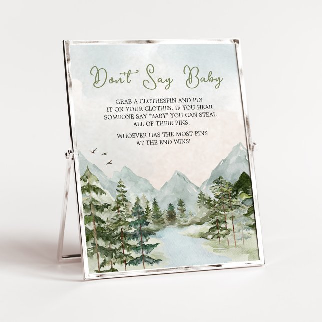 Låt Äventyr börja Woodland inte säga Baby Poster (Forest Baby Shower Don't Say Baby Sign)
