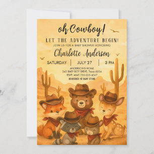 Låt Äventyr påbörja barnbabybabypojken i Cowboy Inbjudningar