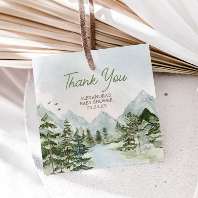 Låt Äventyr påbörja skogsskuvret Gåvor Etiketter (Let the Adventure Begin Woodland Baby Shower Square Favor Tags)
