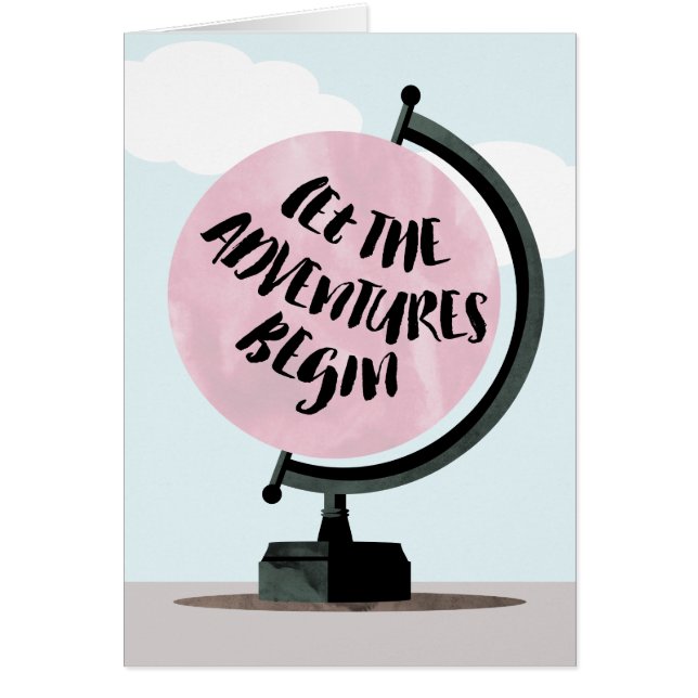 Låt äventyren börja världsjordklotkortet hälsningskort (Framsidan)