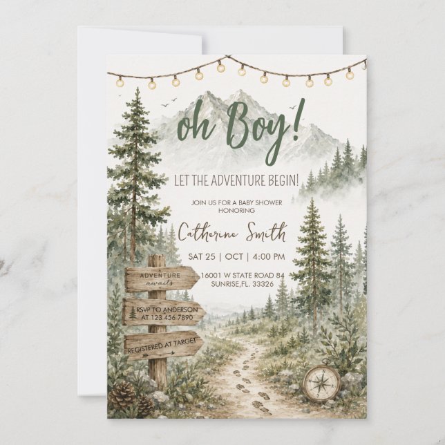 Låt äventyret börja Baby Shower  Inbjudningar (Framsida)