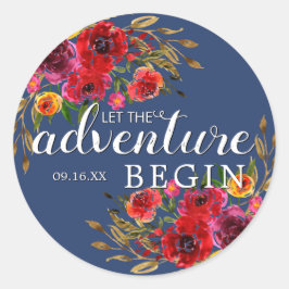 Låt äventyret börja Blommig med datum Runt Klistermärke