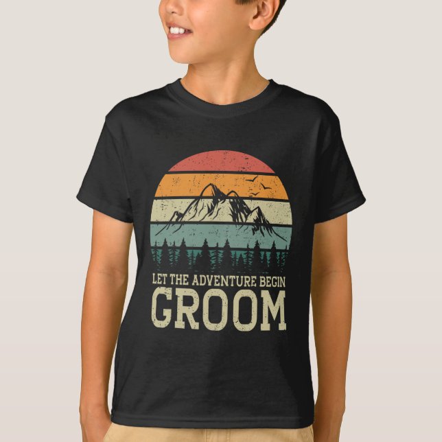 Låt äventyret börja Brudgum Just Married Par T Shirt (Framsida)