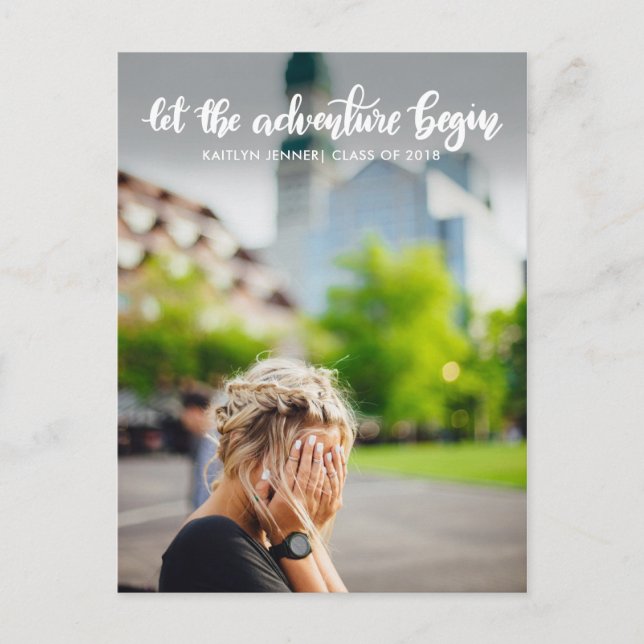 Låt äventyret börja Handskriven | Examen Meddelande Vykort (Framsida)