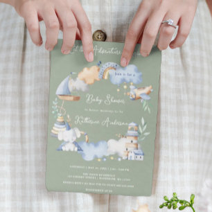 Låt äventyret börja pojkbabyleksak baby shower inbjudningar