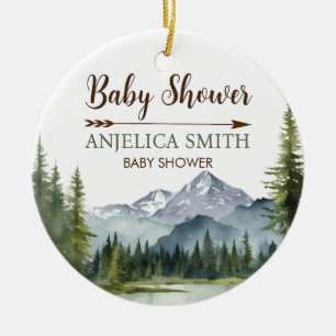 Låt äventyret börja Skog Rustik Baby Shower Julgransprydnad Keramik