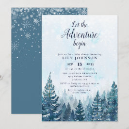 Låt äventyret börja vinter skog baby shower inbjudningar