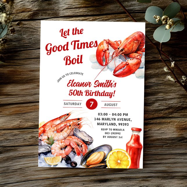 Låt Bra Times Boil Seafood Vuxen Birthday Inbjudningar (Skapare uppladdad)