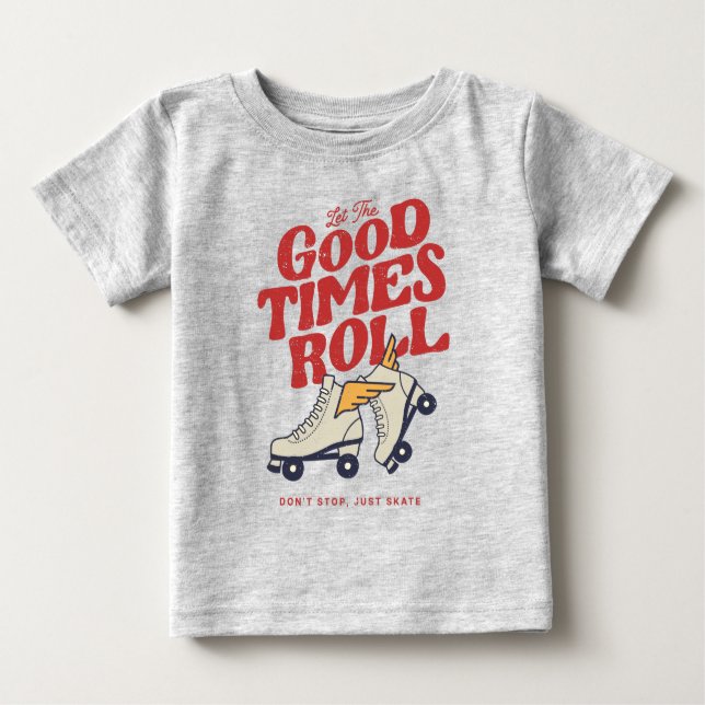 LÅT BRA TIMES ROLL RETRO ROLLER SKATE PÅ 80:ER T SHIRT (Framsida)